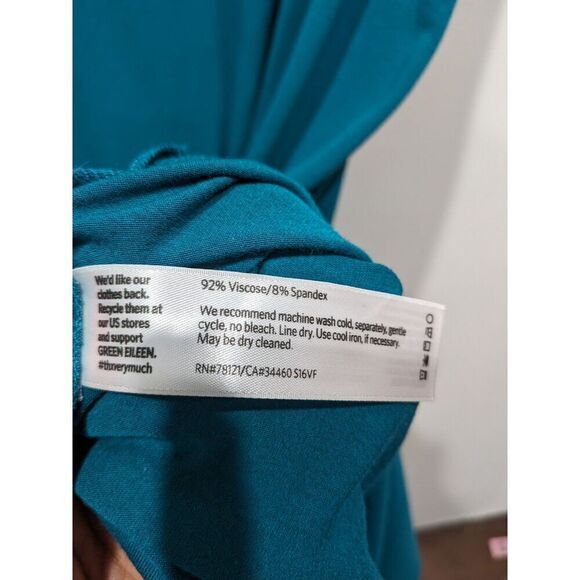 EILEEN FISHER Jewel Blue Stretch Viscose Jersey Cap Sleeve Shift Midi Dress, S/P - Picture 7 of 8